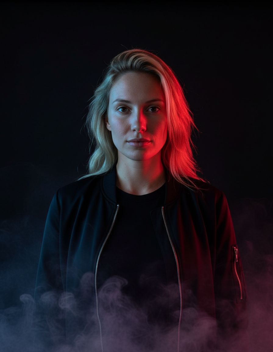 Red vs blue portrait example created with Selfee