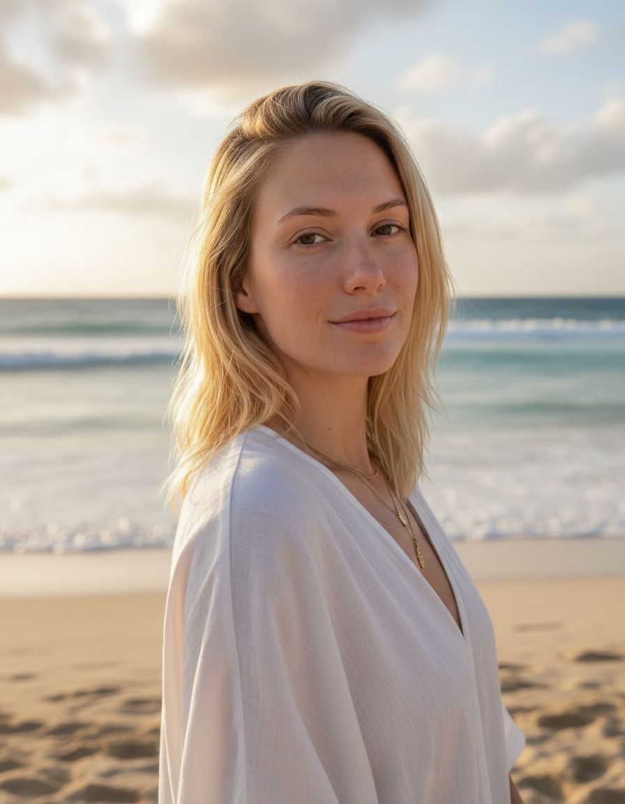 Sunset beach portrait example created with Selfee